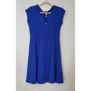 Macy's 24Seven Royal Blue Dress Short Sleeve Key Hole Front Stretchy Size M